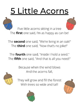 Preview of Five Little Acorns Poem - Interactive Poetry - Fall Poetry - DIGITAL DOWNLOAD
