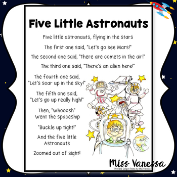 Five Little Astronauts Poem by Miss Vanessa | Teachers Pay Teachers