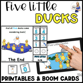 Preview of Five Little Ducks Adaptive Book Unit (with Boom Cards!)
