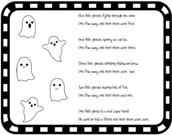 Preview of Five Little Ghosts: A poem with printable puppets and book