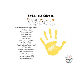 Preview of Five Little Ghosts Poem Handprint Art Craft Printable Template