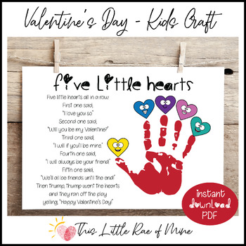 Preview of Five Little Hearts - Valentine's Day - Poem - handprint Art - Keepsake Printable