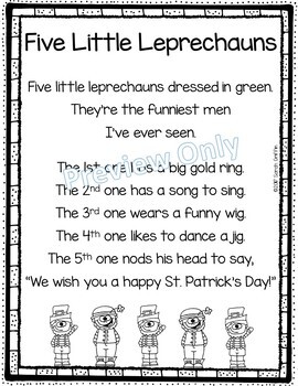 Preview of Five Little Leprechauns - St. Patrick's Day Poem for Kids