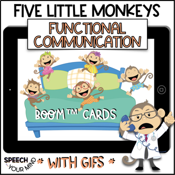 Preview of Five Little Monkey Boom™ Cards Functional Communication w Gifs | AAC Core Words