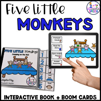 Preview of Five Little Monkeys Adaptive Book Unit: Printable, Visuals, & Boom Cards