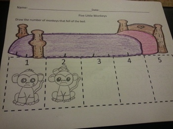 Preview of Five Little Monkeys Fell of the Bed Counting 1-5 Activities