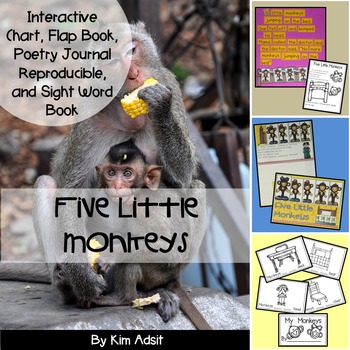 Preview of Sight Word Reader and Interactive Chart: Five Little Monkeys