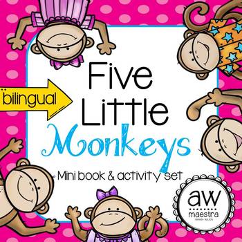 Preview of Five Little Monkeys Mini Book & Activities| Cinco Monitos brincando en la cama