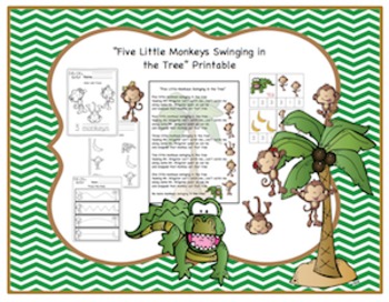 worksheet 4 poster teachers by Tree Printable Swinging Five Little Monkeys in a