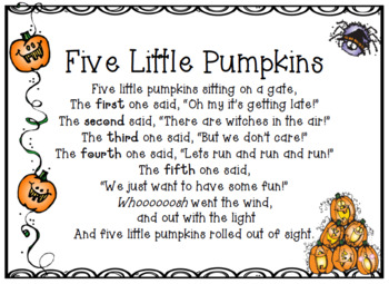 Five Little Pumpkins by Preschoolers and Sunshine | TpT