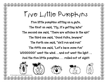 Five Little Pumpkins BW by AmazingLessons4Friends | TPT