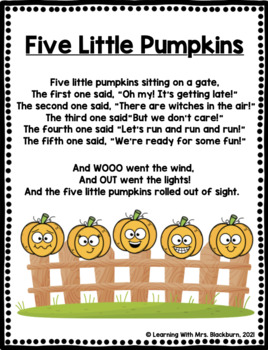 Five Little Pumpkins Fall Activity Packet by Learning with Mrs Blackburn