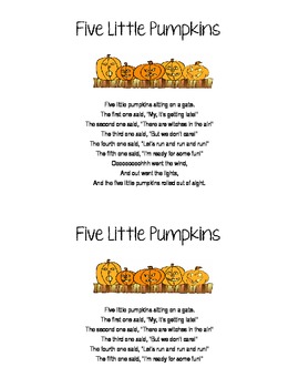Preview of Five Little Pumpkins (Finger Play/Song for Early Elementary)