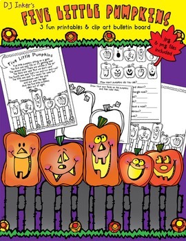 Preview of Five Little Pumpkins - Mini Bulletin Board, Clip Art and Printable Fun