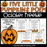 Five Little Pumpkins Poem FREE Halloween Fall October Lite