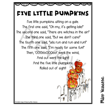 Five Little Pumpkins Poem Printable by Miss Vanessa | TpT