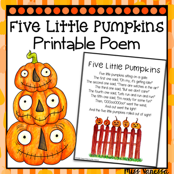 Preview of Five Little Pumpkins Poem Printable