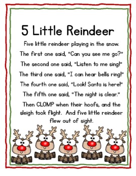 Five Little Reindeer Poem - 2 Versions plus bonus Color by Sight Word