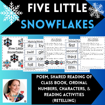 Preview of Five Little Snowflakes: poem, finger play, activities, ordinal numbers & more!