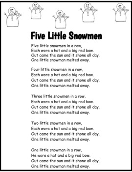 Five Little Snowmen Shared Reading Poem by KOT'S CLASSROOM TREASURES