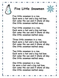 Five Little Snowmen Song Lyrics Sheet