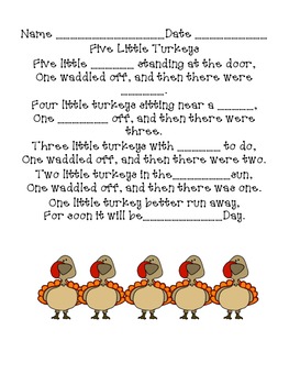 Five Little Turkeys Build a Poem by Outside the Lines | TpT