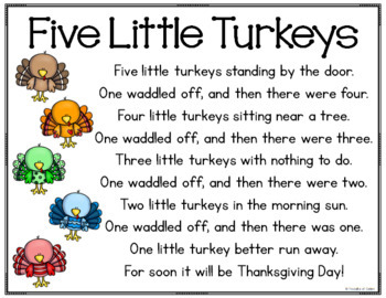 Five Little Turkeys Pocket Chart Poem by Pocketful of Centers | TPT