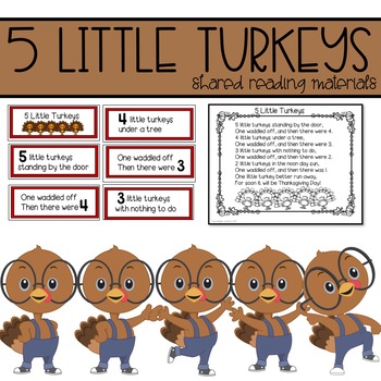 Preview of Five Little Turkeys Shared Reading for November