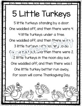 Preview of Five Little Turkeys - Thanksgiving Poem