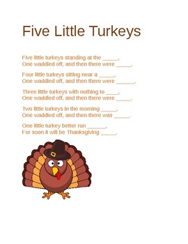 Five Little Turkeys Thanksgiving Poem with worksheet by MISS Autism Teacher