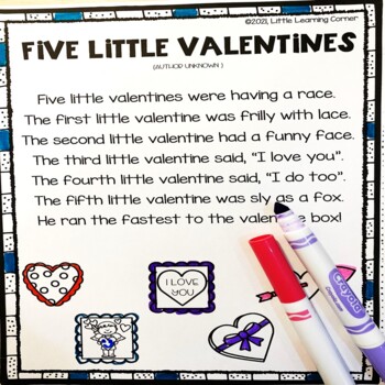 Five Little Valentines Poem by Little Learning Corner | TPT