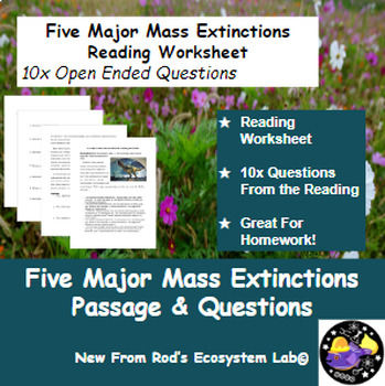 Preview of Five Major Mass Extinction Events Reading Worksheet **Editable**