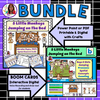 Preview of Five Monkeys Jumping on the Bed Printable & Digital BOOM Card BUNDLE