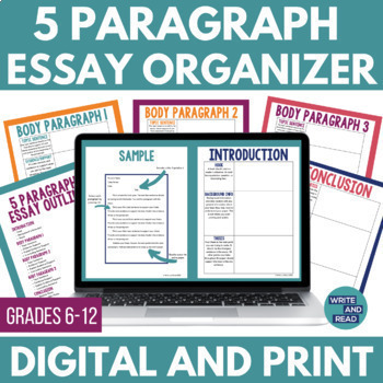 Preview of Five Paragraph Essay Digital and Printable Graphic Organizer - Essay Writing 