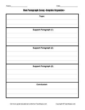 Preview of Five Paragraph Essay Graphic Organizer.  Simple format for effective writing.