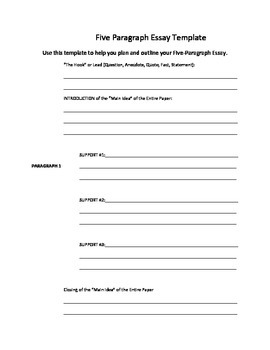 Preview of Five Paragraph Essay Template with "THE HOOK" or LEAD