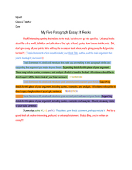 Preview of Five Paragraph Essays for Visual Learners