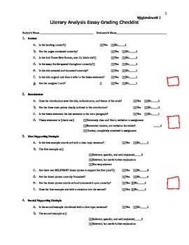 Preview of Five Paragraph Literary Analysis Essay Grading & Editing Checklist
