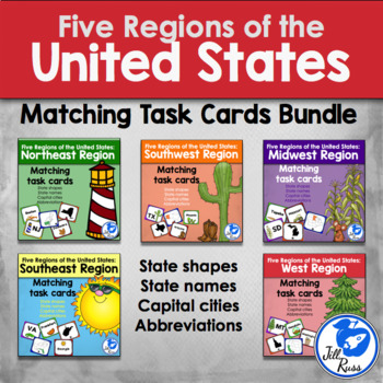 Preview of Five Regions: States and Capitals Task Cards Bundle