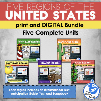Preview of Regions of the United States: 5 Units Print and Digital Bundle Distance Learning
