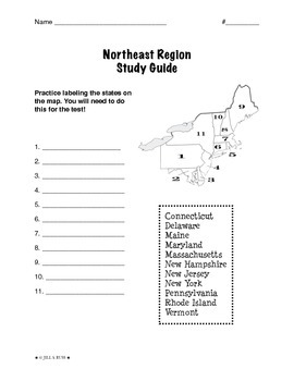 Regions of the United States: Northeast, Study Guide (5 Regions) by