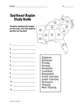 Preview of Regions of the United States: Southeast, Study Guide (5 Regions)