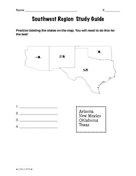 Preview of Regions of the United States: Southwest, Study Guide (5 Regions)