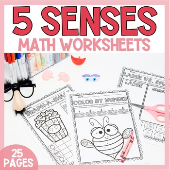 Preview of Five Senses Activities Preschool Math Worksheet Center Pre-K 5 senses Activity