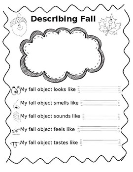 Preview of Five Senses Fall Adjectives Worksheet - ENL/ESL