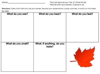 Preview of Five Senses Fall Worksheet