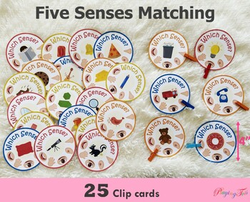 Preview of Five Senses Match and Clip Activity, 5 Senses Matching, Preschool, PreK Activity