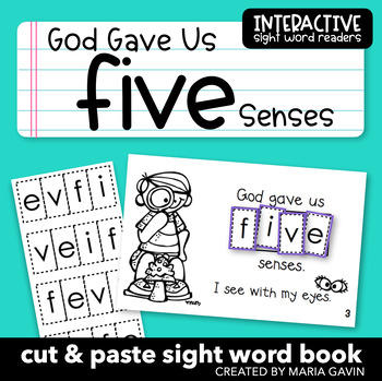 Preview of Five Senses Number Word Christian Emergent Reader: "God Gave Us FIVE Senses"