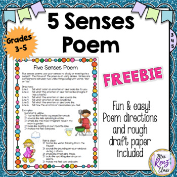 Five Senses Poem Freebie By Mrs Renz Class Tpt