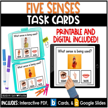 Preview of #catch24 Five Senses Science Task Cards | Boom Cards